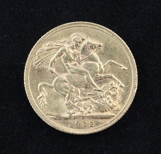 A George V 1912 gold full sovereign.